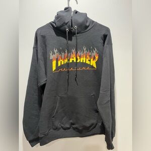Thrasher Magazine Flame Spellout Logo Hoodie Men's Small Black
